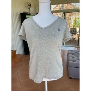 Polo Ralph Lauren, V-neck, fitted T-shirt, women’s medium, gray with navy horse